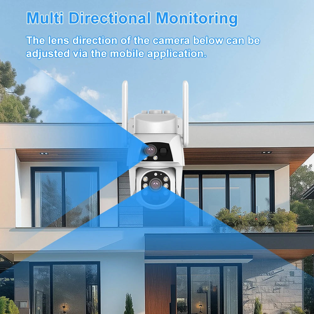 Camhi Dual Lens Solar WiFi Security Camera with Two Screens, 4MP Resolution, Humanoid Auto Tracking, Battery Operated CCTV, 4G Video Surveillance