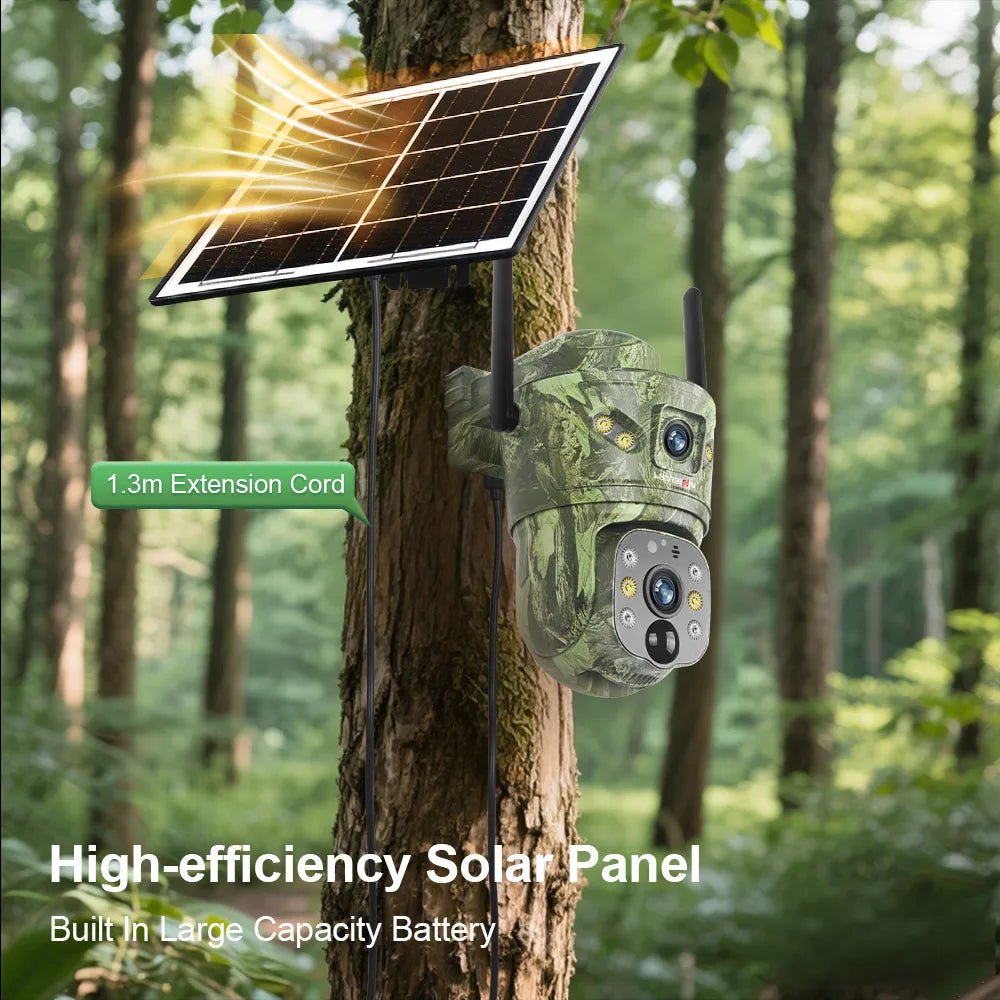 8MP Dual Lens 4G/WiFi Outdoor Security Camera with Solar Power, Night Vision, PIR Motion Detection, and Auto Tracking - V380 Pro