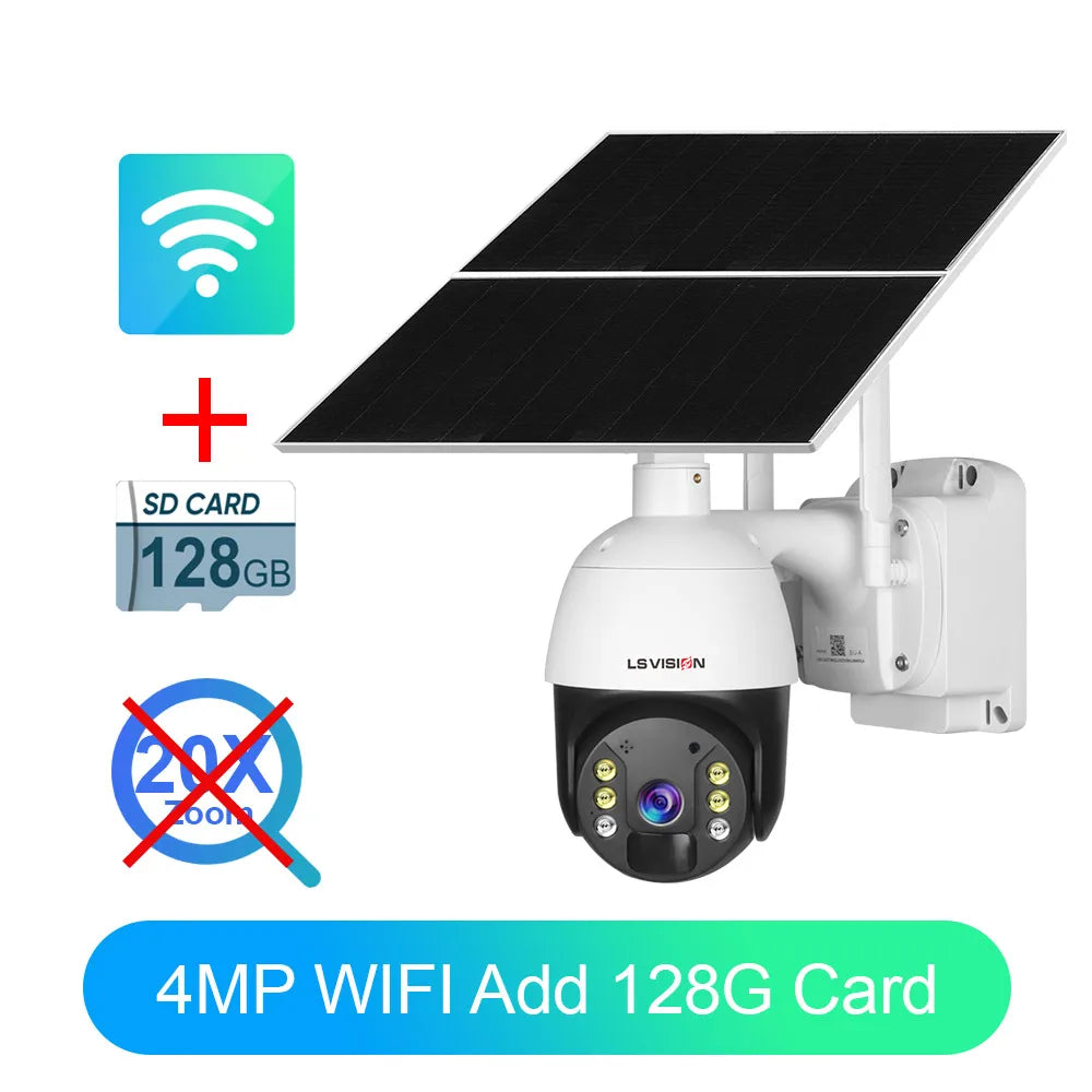 LS VISION 4K 8MP Solar-Powered Security Camera with 20X Zoom, 24/7 Recording, 4G/WiFi Connectivity, Auto Tracking, and 30,000mAh Battery with 20W Solar Panel