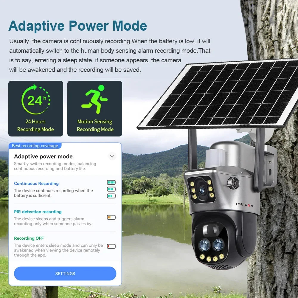 Dual-Screen Solar Camera with 10X Zoom, WiFi/4G SIM Connectivity, Light Alarm, Auto Tracking, and IP66 Rated PTZ CCTV System