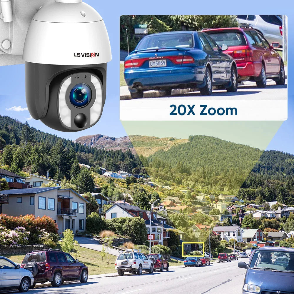 LS VISION 4K 8MP Solar-Powered Security Camera with 20X Zoom, 24/7 Recording, 4G/WiFi Connectivity, Auto Tracking, and 30,000mAh Battery with 20W Solar Panel