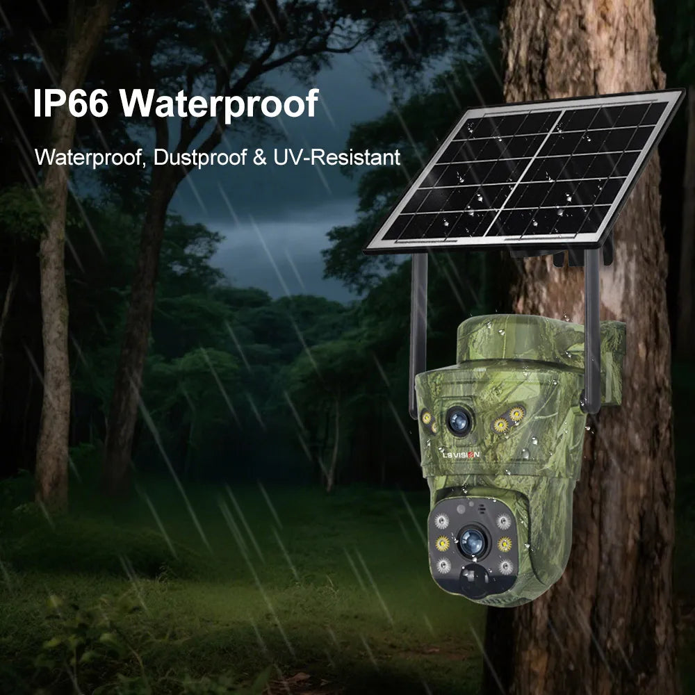 8MP Dual Lens 4G/WiFi Outdoor Security Camera with Solar Power, Night Vision, PIR Motion Detection, and Auto Tracking - V380 Pro