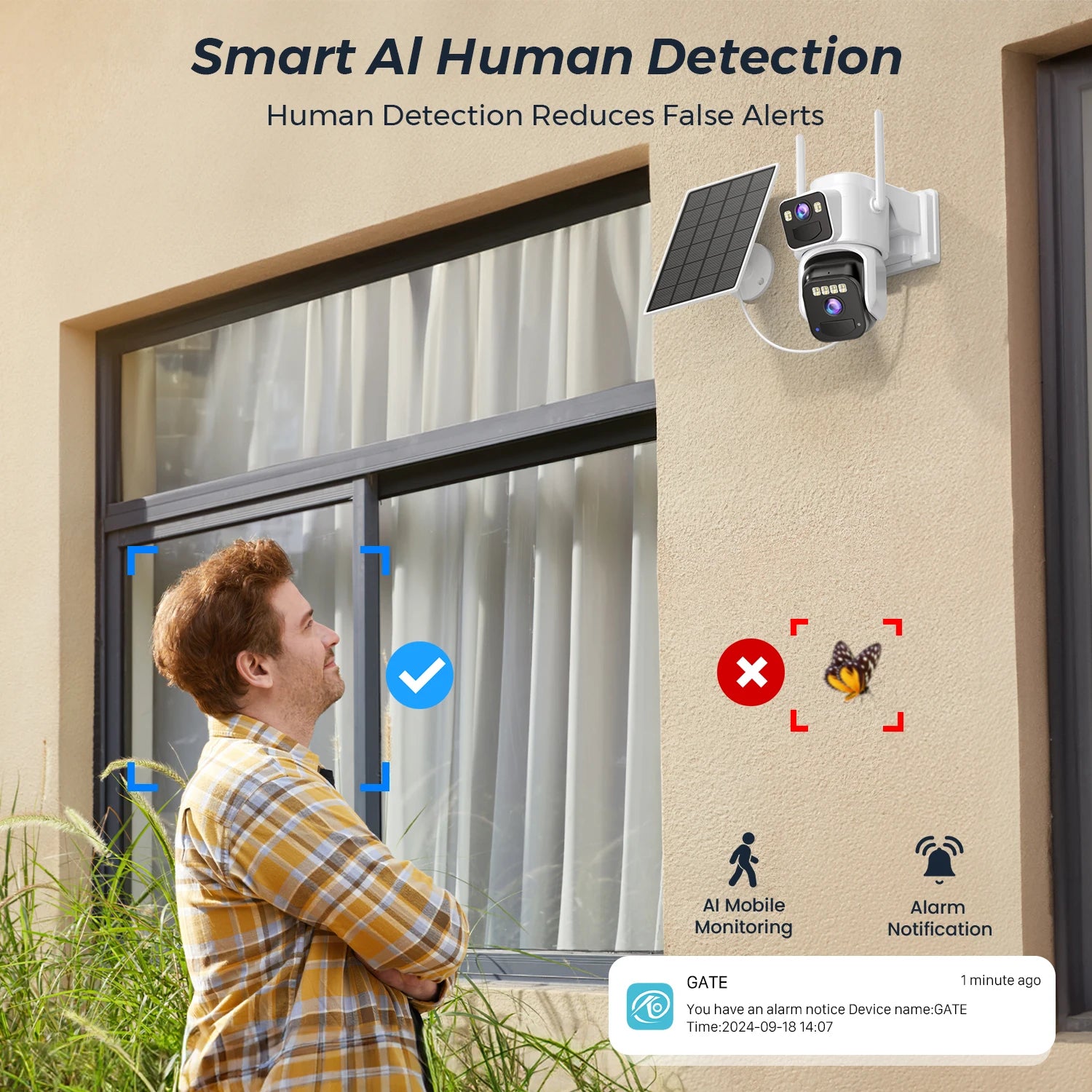 8MP Dual Lens Solar Wi-Fi Security Camera System with Solar Panels, Color Night Vision, PIR Motion Detection, Outdoor IP Camera, Compatible with O-KAM App