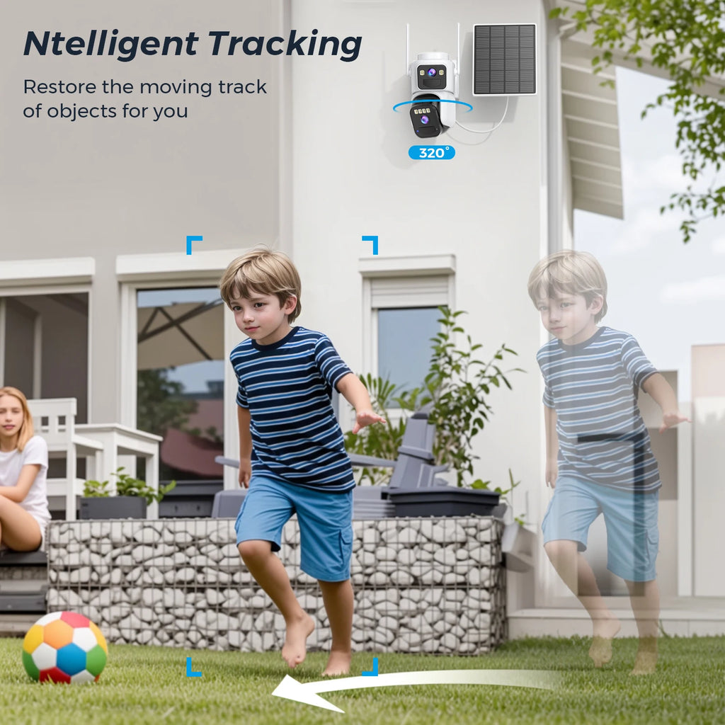 8MP Dual Lens Solar Wi-Fi Security Camera System with Solar Panels, Color Night Vision, PIR Motion Detection, Outdoor IP Camera, Compatible with O-KAM App