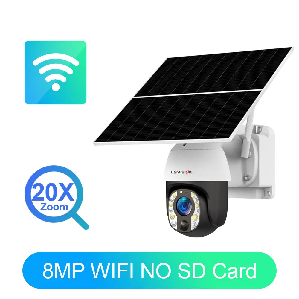 LS VISION 4K 8MP Solar-Powered Security Camera with 20X Zoom, 24/7 Recording, 4G/WiFi Connectivity, Auto Tracking, and 30,000mAh Battery with 20W Solar Panel
