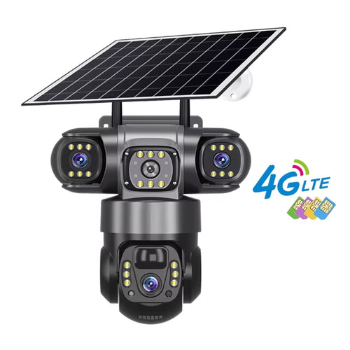 12MP 6K Solar-Powered Outdoor IP Camera with Triple Lenses and Screens, Night Vision, and Waterproof CCTV Security Monitoring