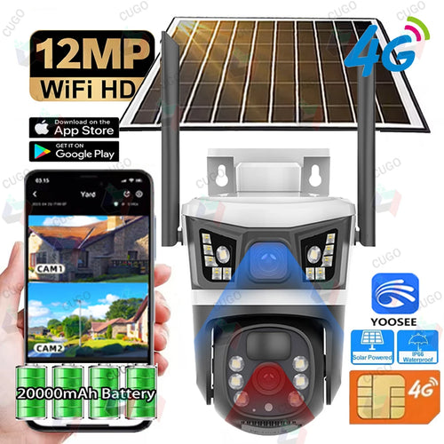 12MP 6K Wireless Outdoor Solar Security Camera with 4G SIM Card, Waterproof Design, PIR Motion Detection, and Color Night Vision - YOOSEE