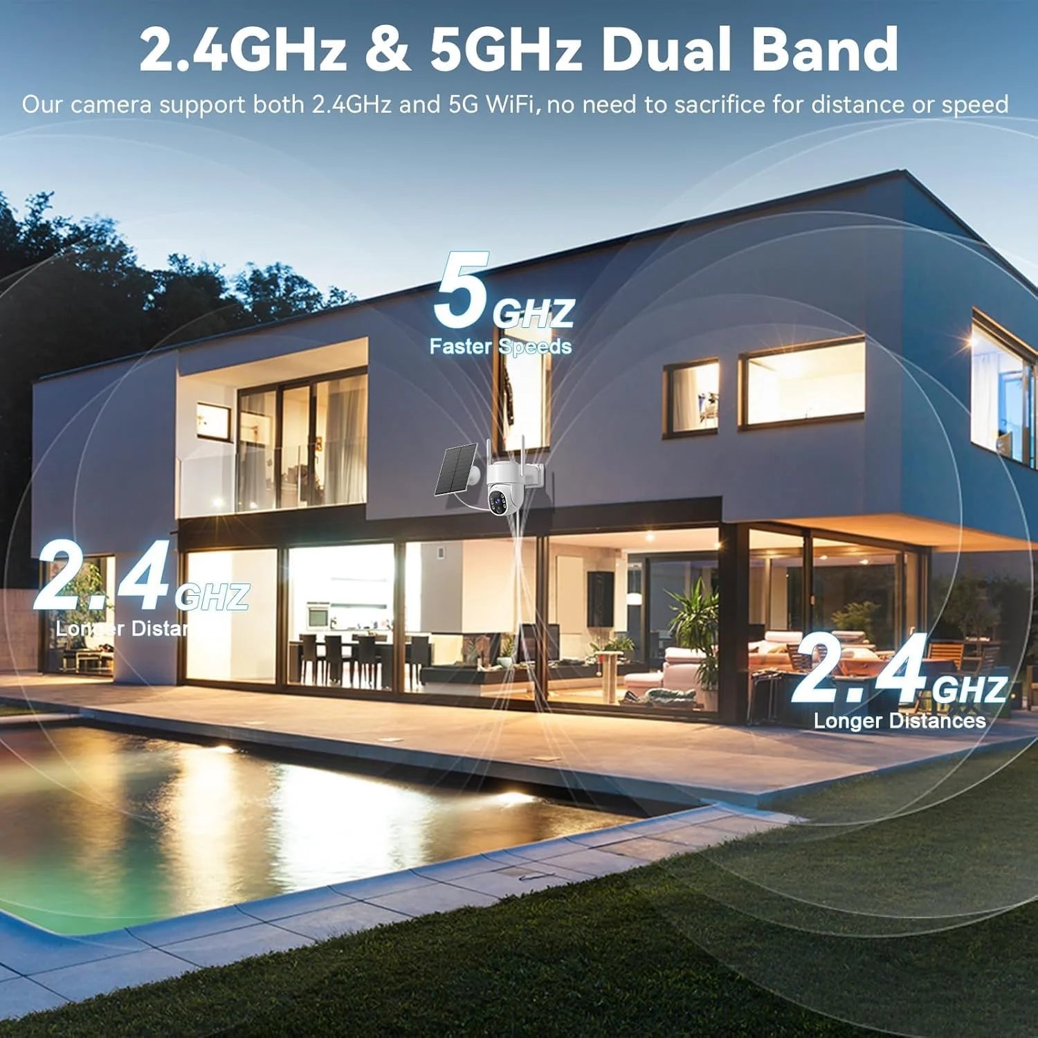 Wireless Solar Security Cameras for Outdoor Use, 5G & 2.4GHz Home Surveillance, 2K Resolution, Color Night Vision, AI Human Detection, Two-Way Audio, and Siren Alarms (Set of 2)