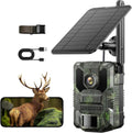 4G LTE Cellular Trail Camera Solar Game Camera 2.5K 32MP Hunting Camera with 4 Area in 1 Screen Night Vision 0.1S PIR &AI Person Detection Waterproof IP66 Twoway Audio for Wildlife Monitoring