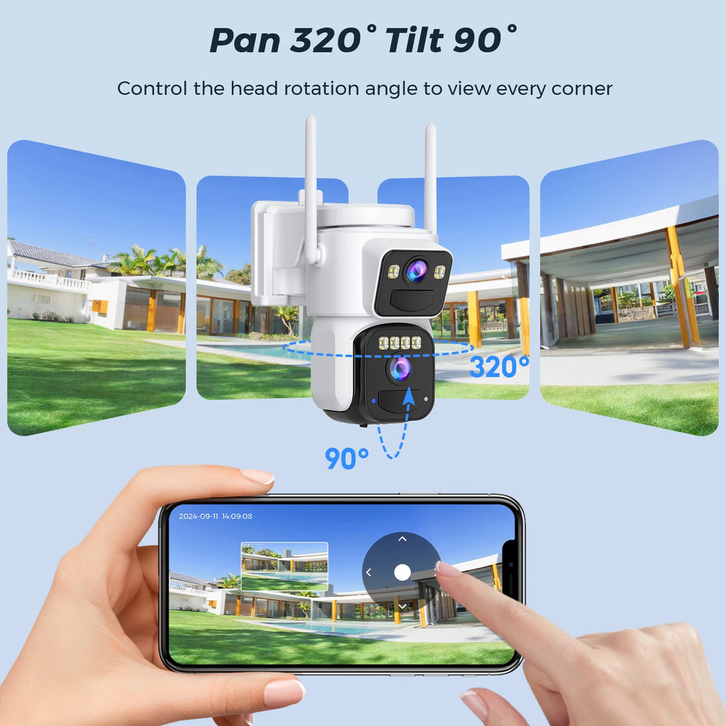 8MP Dual Lens Solar Wi-Fi Security Camera System with Solar Panels, Color Night Vision, PIR Motion Detection, Outdoor IP Camera, Compatible with O-KAM App
