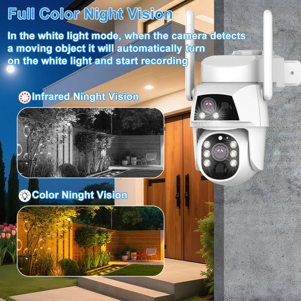 Camhi Dual Lens Solar WiFi Security Camera with Two Screens, 4MP Resolution, Humanoid Auto Tracking, Battery Operated CCTV, 4G Video Surveillance