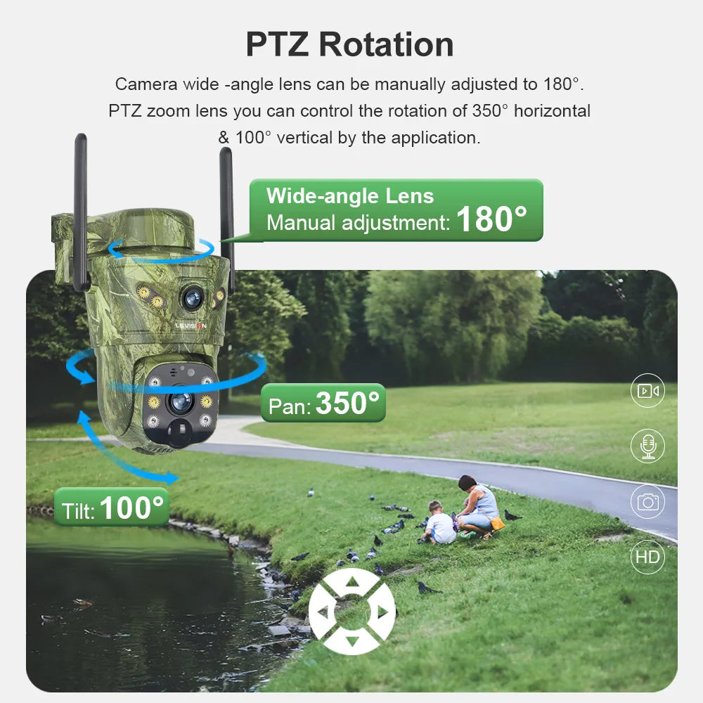 8MP Dual Lens 4G/WiFi Outdoor Security Camera with Solar Power, Night Vision, PIR Motion Detection, and Auto Tracking - V380 Pro