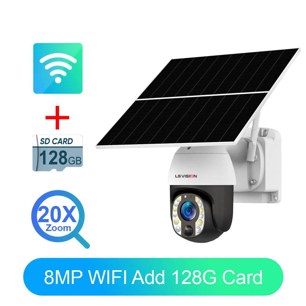LS VISION 4K 8MP Solar-Powered Security Camera with 20X Zoom, 24/7 Recording, 4G/WiFi Connectivity, Auto Tracking, and 30,000mAh Battery with 20W Solar Panel