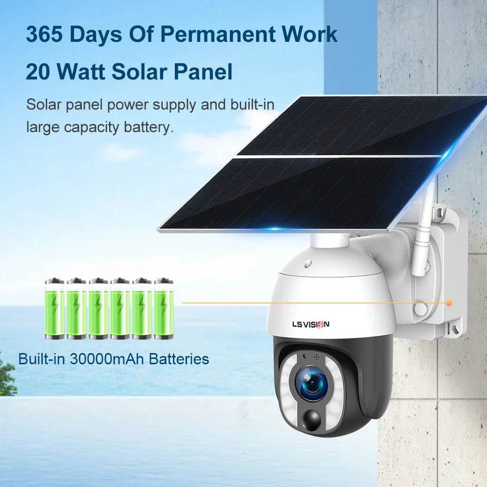 LS VISION 4K 8MP Solar-Powered Security Camera with 20X Zoom, 24/7 Recording, 4G/WiFi Connectivity, Auto Tracking, and 30,000mAh Battery with 20W Solar Panel