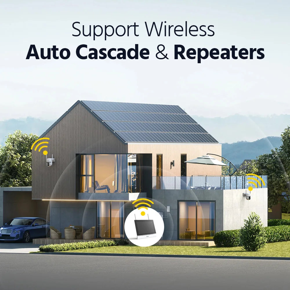 4MP Solar-Powered Security Camera System with 4-Channel NVR, Color Night Vision, Two-Way Audio, and 2K Wireless Capabilities