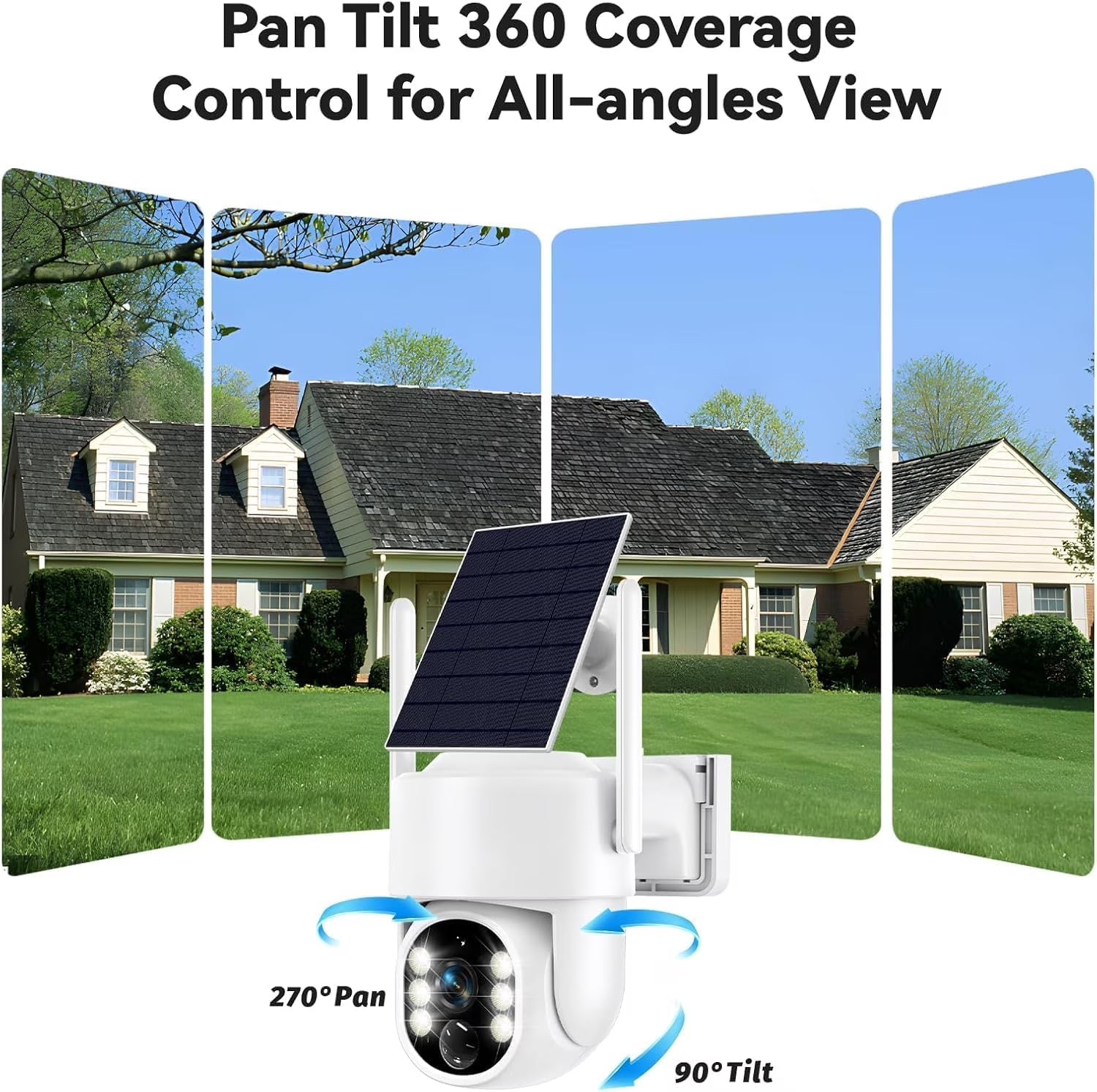 Wireless Solar Security Cameras for Outdoor Use, 5G & 2.4GHz Home Surveillance, 2K Resolution, Color Night Vision, AI Human Detection, Two-Way Audio, and Siren Alarms (Set of 2)
